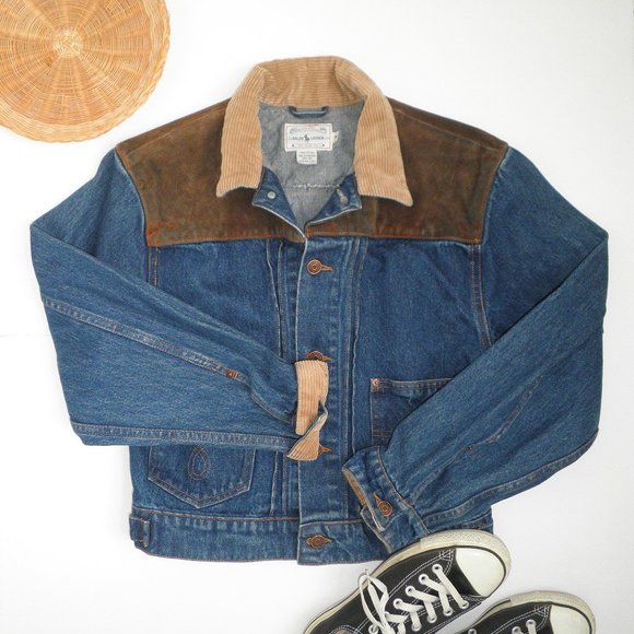 Vintage Denim Corduroy & Leather 1980's Ralph Lauren Jacket 80's Medium